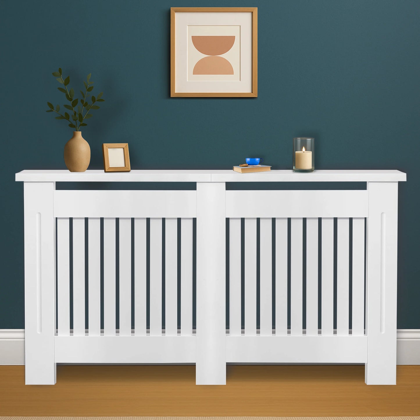 Chelsea White Radiator Cover, Vertical Wooden Slats