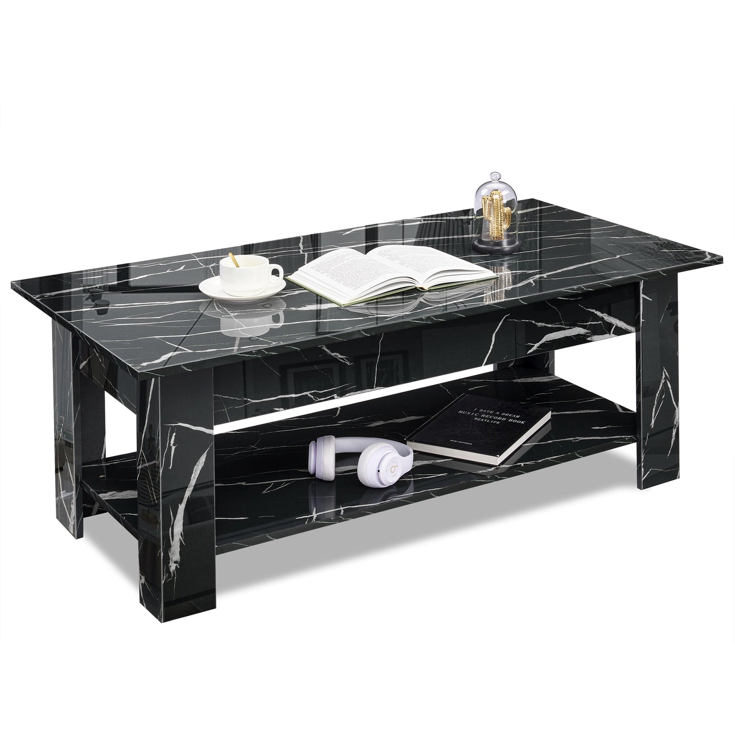 High Gloss Lift Top Coffee Table With Hidden Storage Shelf