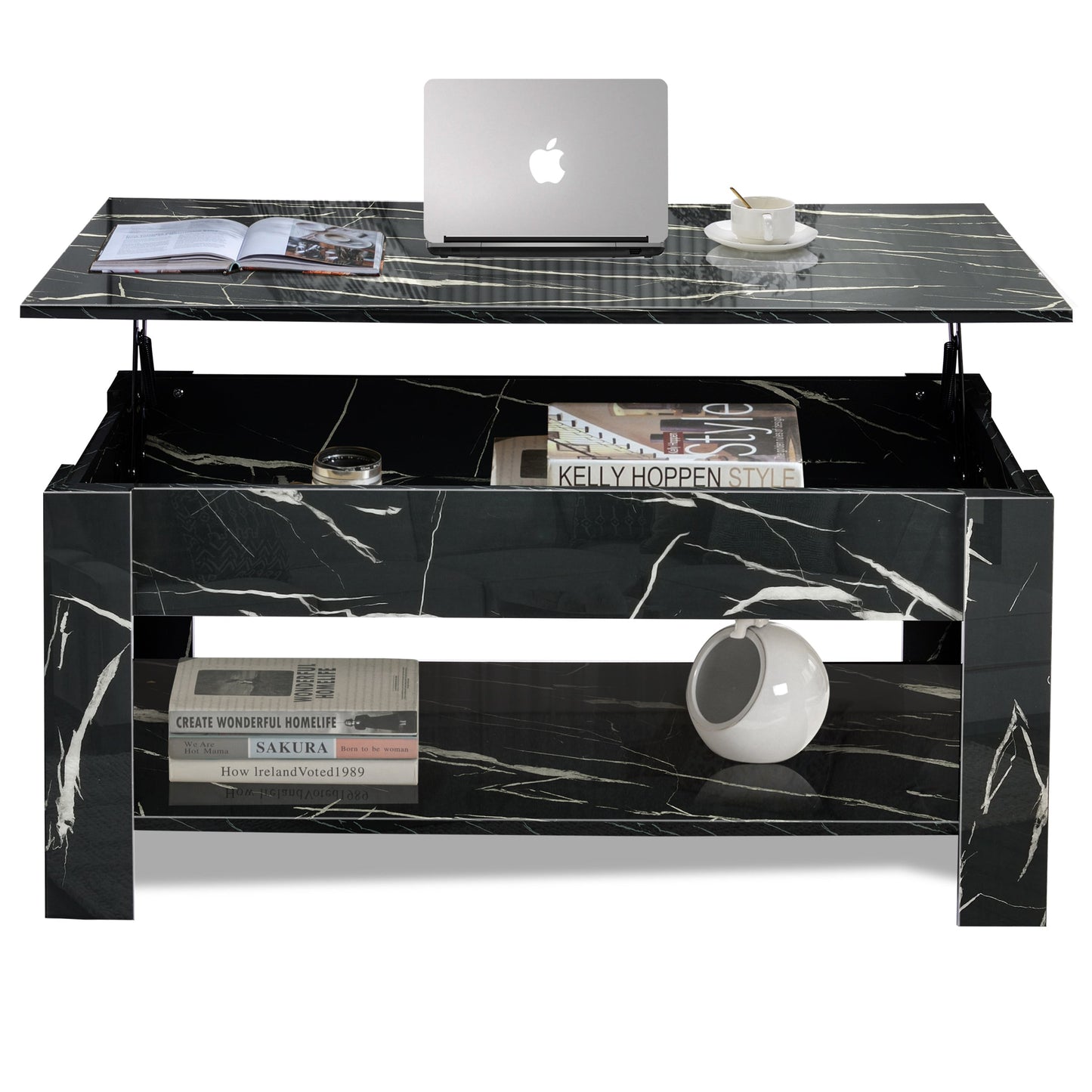 High Gloss Lift Top Coffee Table With Hidden Storage Shelf