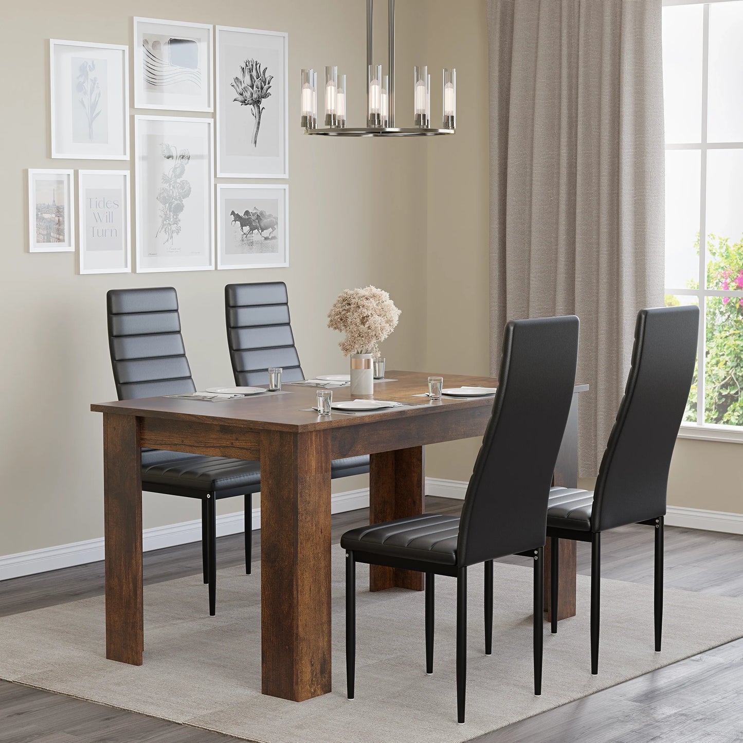 Rustic Finish 4-6 Seater Dining Table and Chairs Set