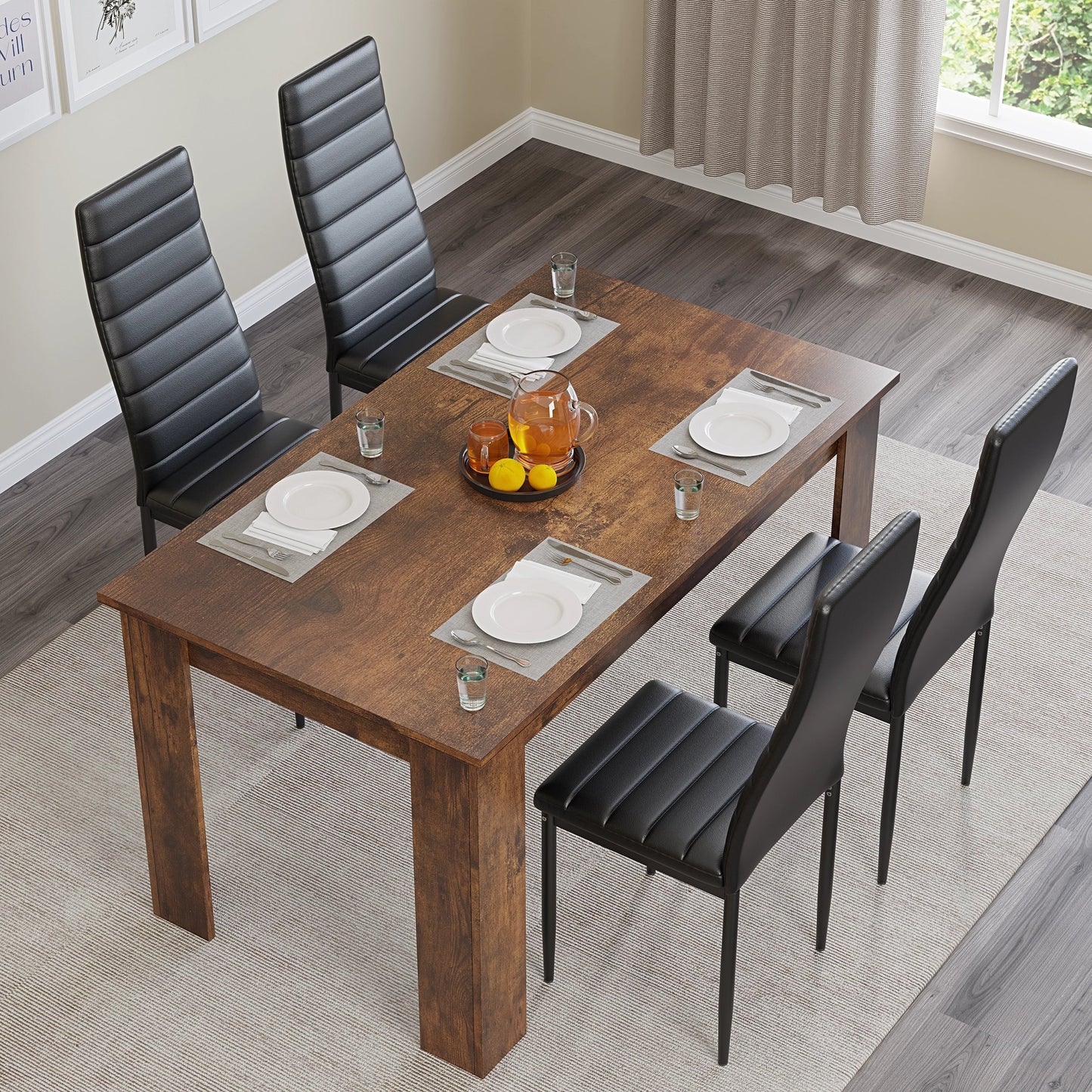Rustic Finish 4-6 Seater Dining Table and Chairs Set
