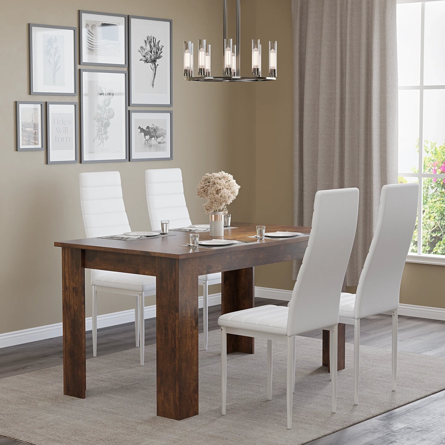 Rustic Finish 4-6 Seater Dining Table and Chairs Set