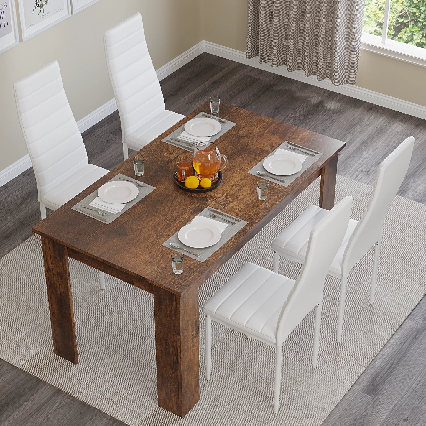 Rustic Finish 4-6 Seater Dining Table and Chairs Set
