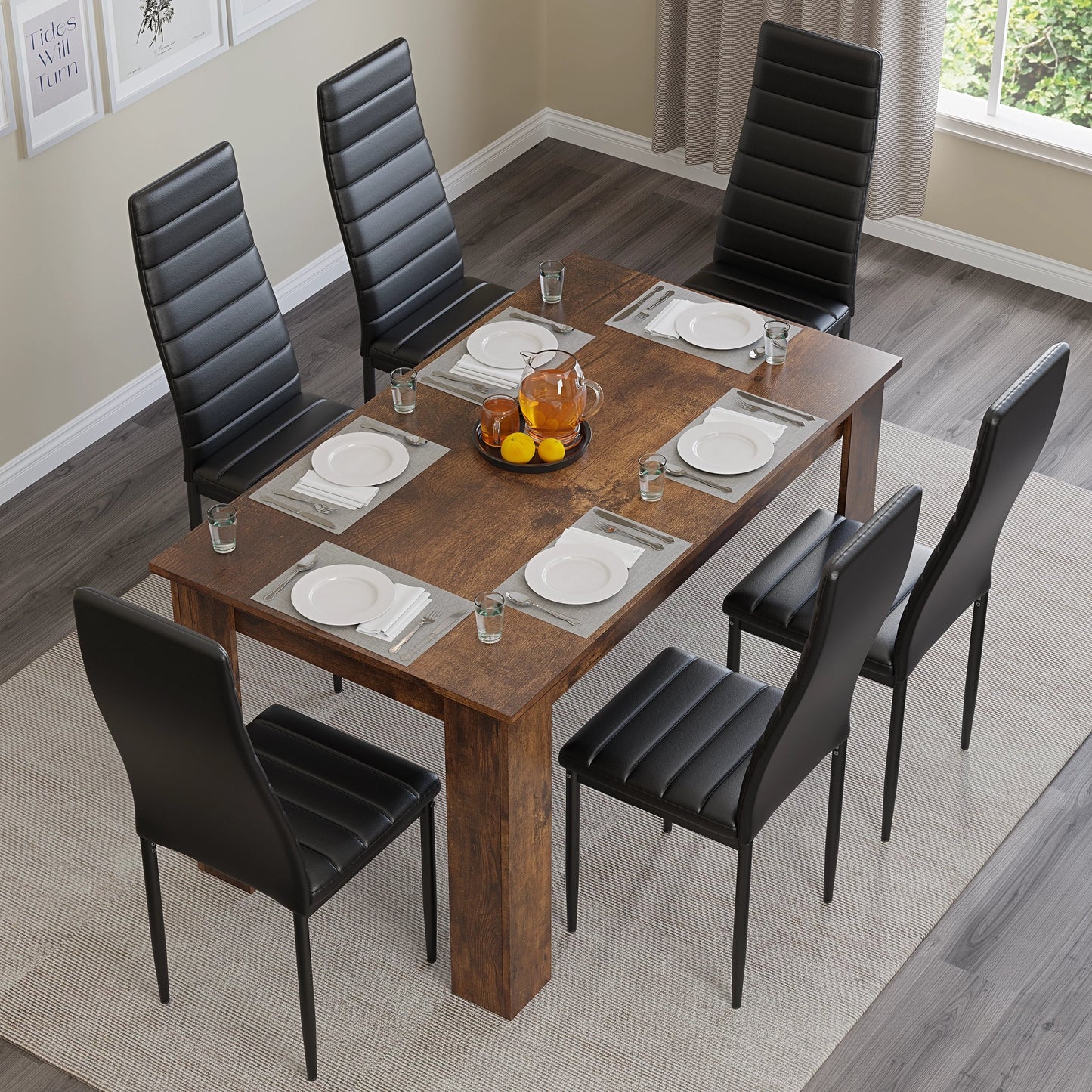 Rustic Finish 4-6 Seater Dining Table and Chairs Set