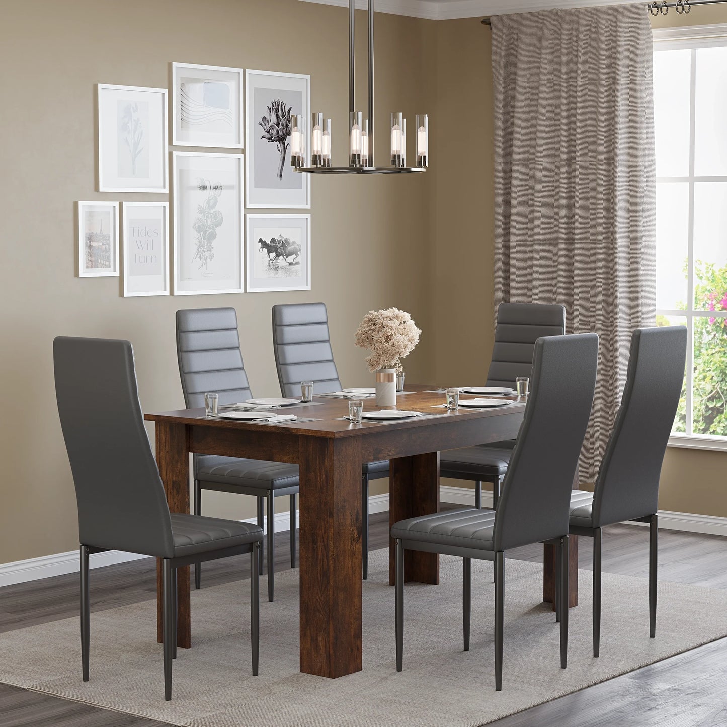 Rustic Finish 4-6 Seater Dining Table and Chairs Set