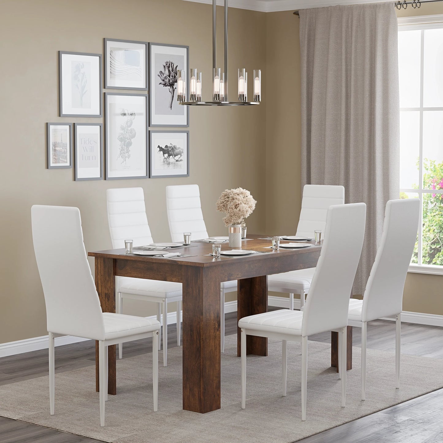 Rustic Finish 4-6 Seater Dining Table and Chairs Set