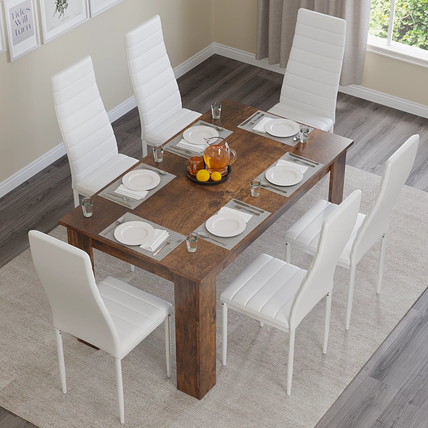 Rustic Finish 4-6 Seater Dining Table and Chairs Set