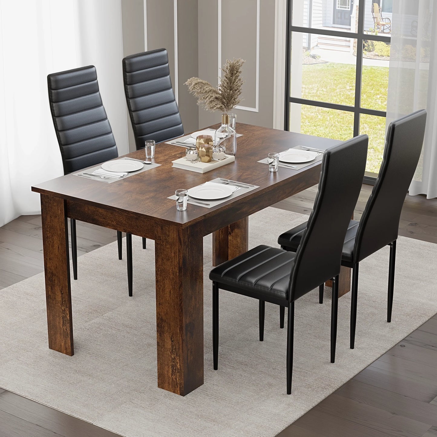 Rustic Finish 4-6 Seater Dining Table and Chairs Set