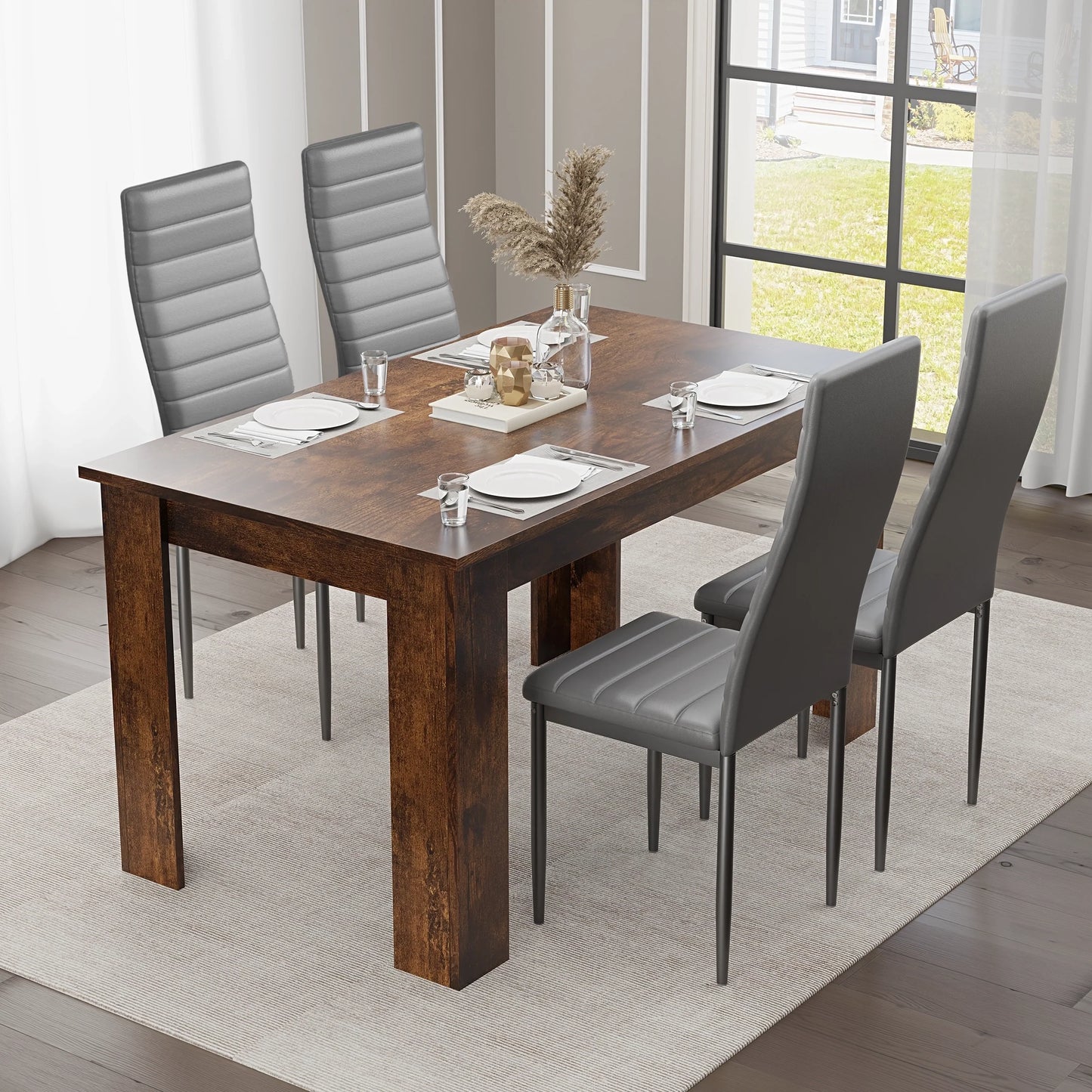 Rustic Finish 4-6 Seater Dining Table and Chairs Set