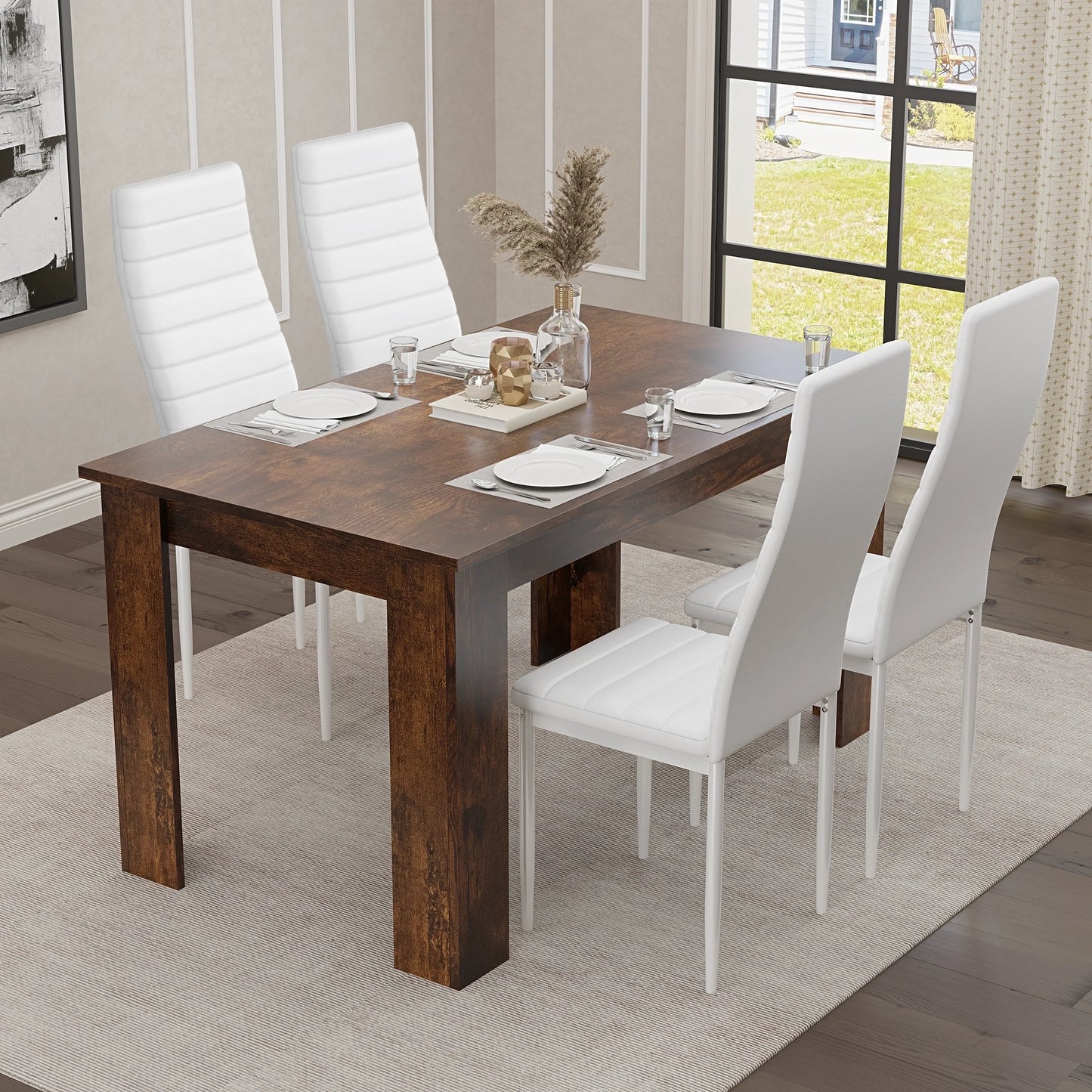 Rustic Finish 4-6 Seater Dining Table and Chairs Set