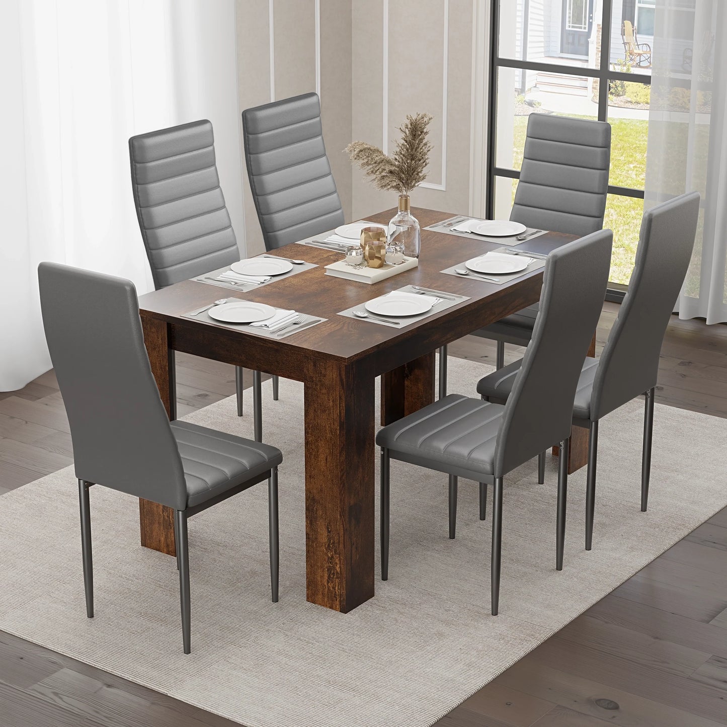 Rustic Finish 4-6 Seater Dining Table and Chairs Set