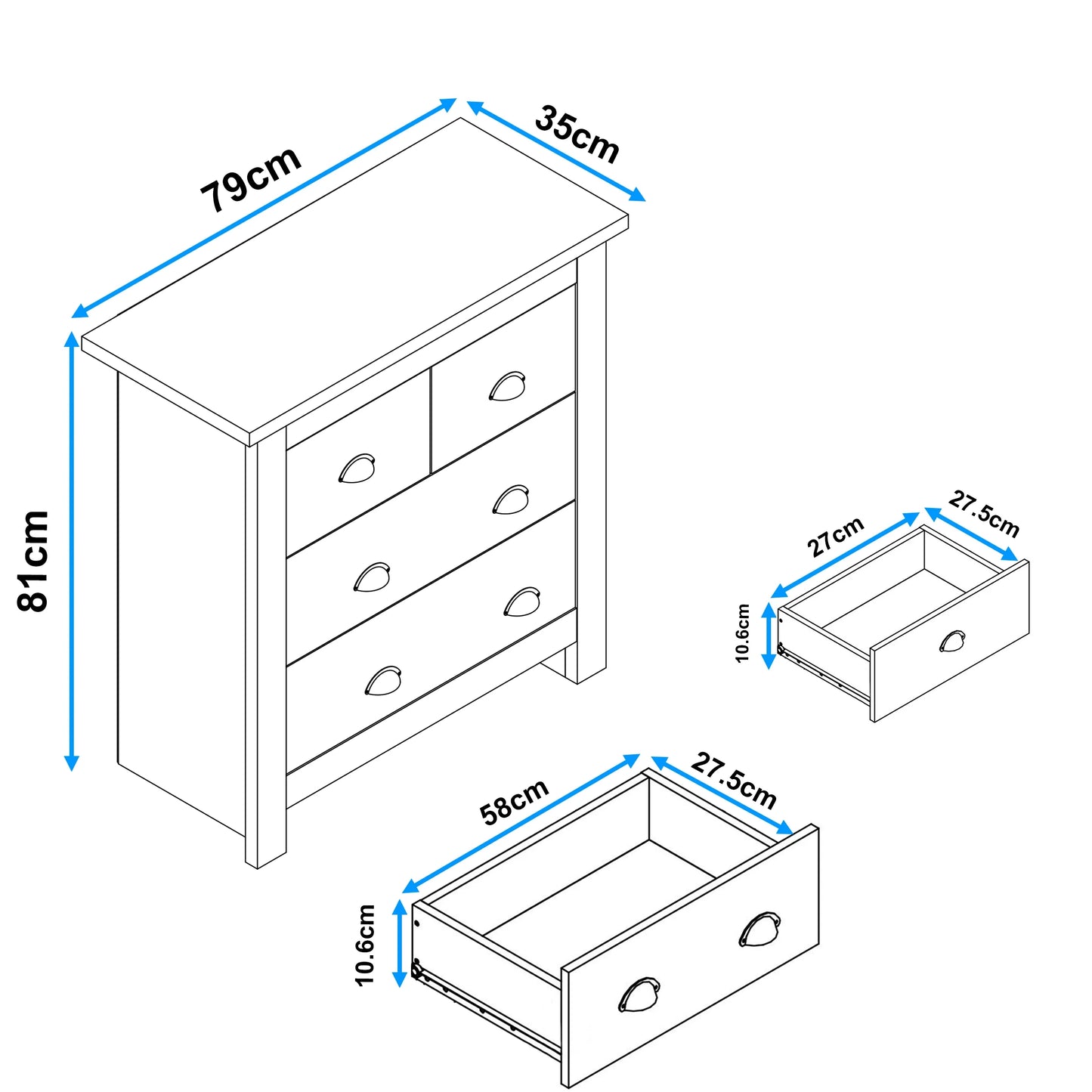 2 over 2 Chest of Drawers Bedroom - Chester Drawers