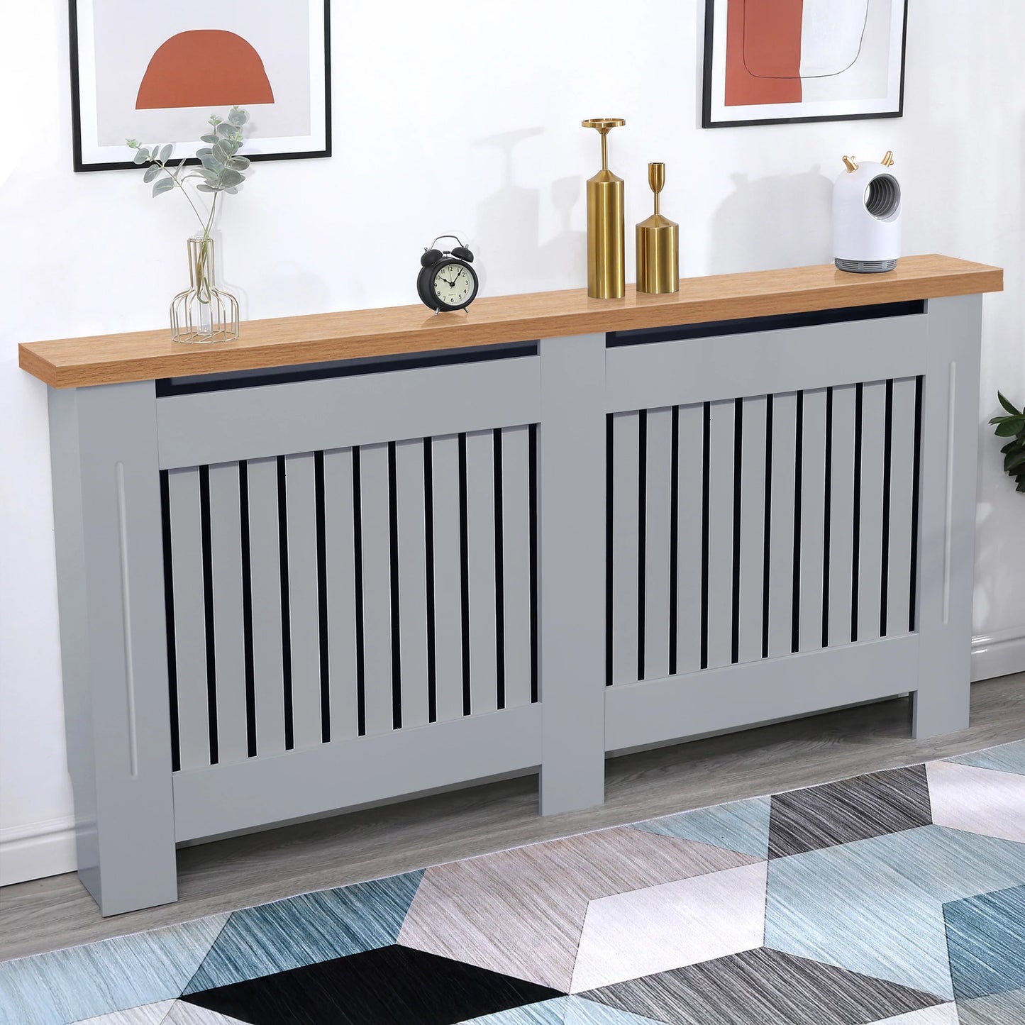 Radiator Cover With Oak Top - Vertical Slatted Design