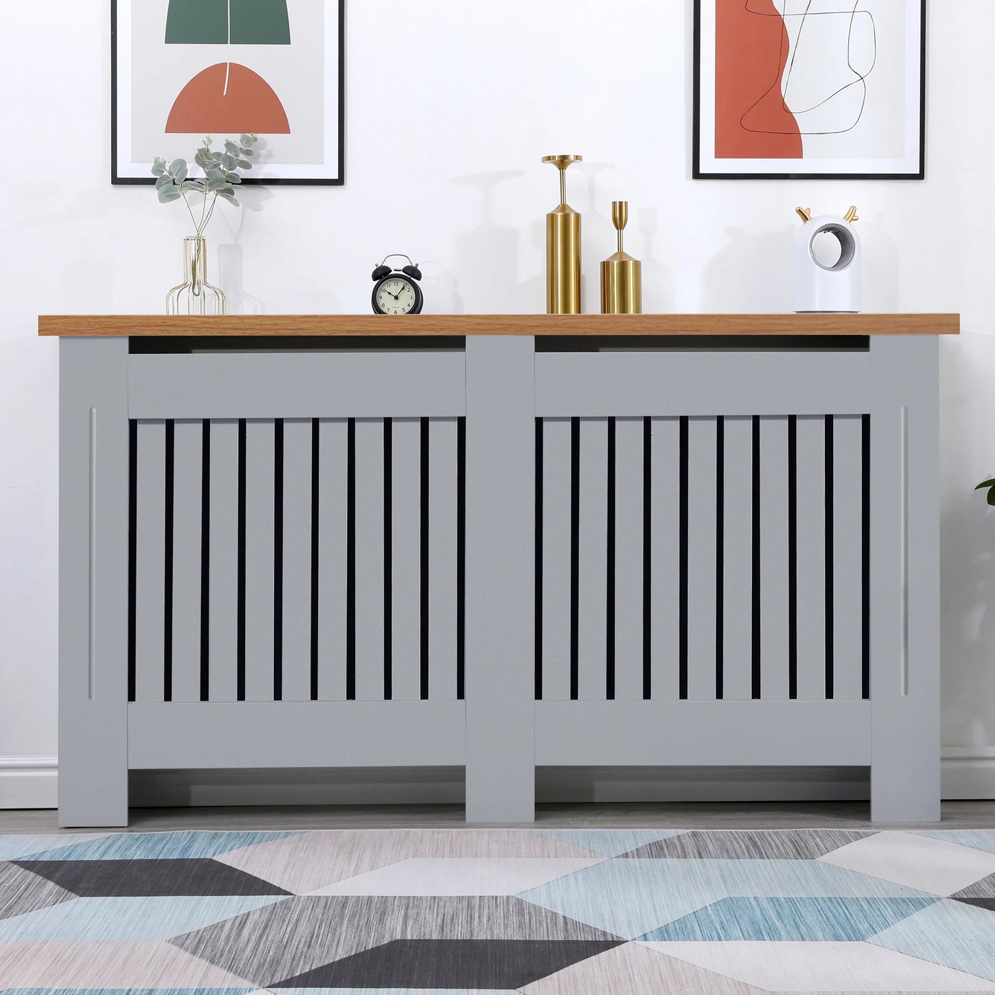 Radiator Cover With Oak Top - Vertical Slatted Design