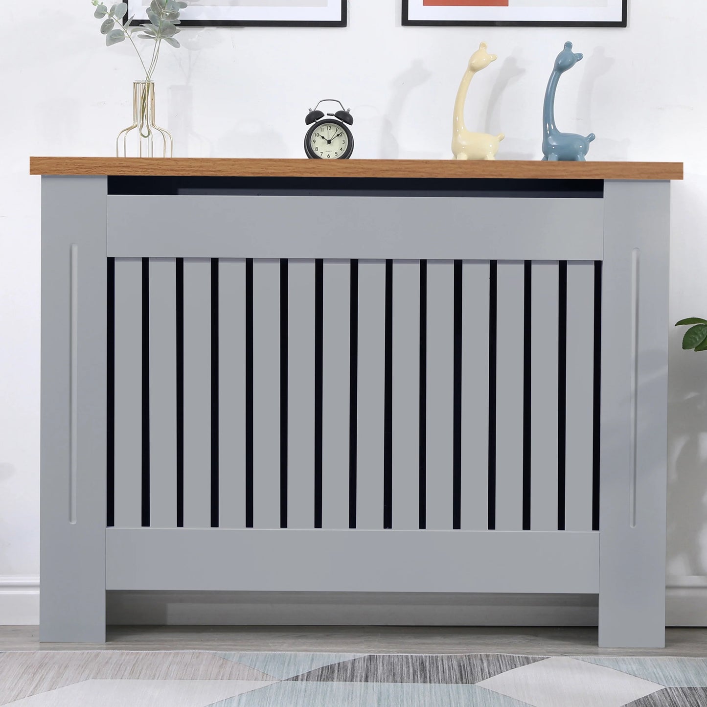 Radiator Cover With Oak Top - Vertical Slatted Design