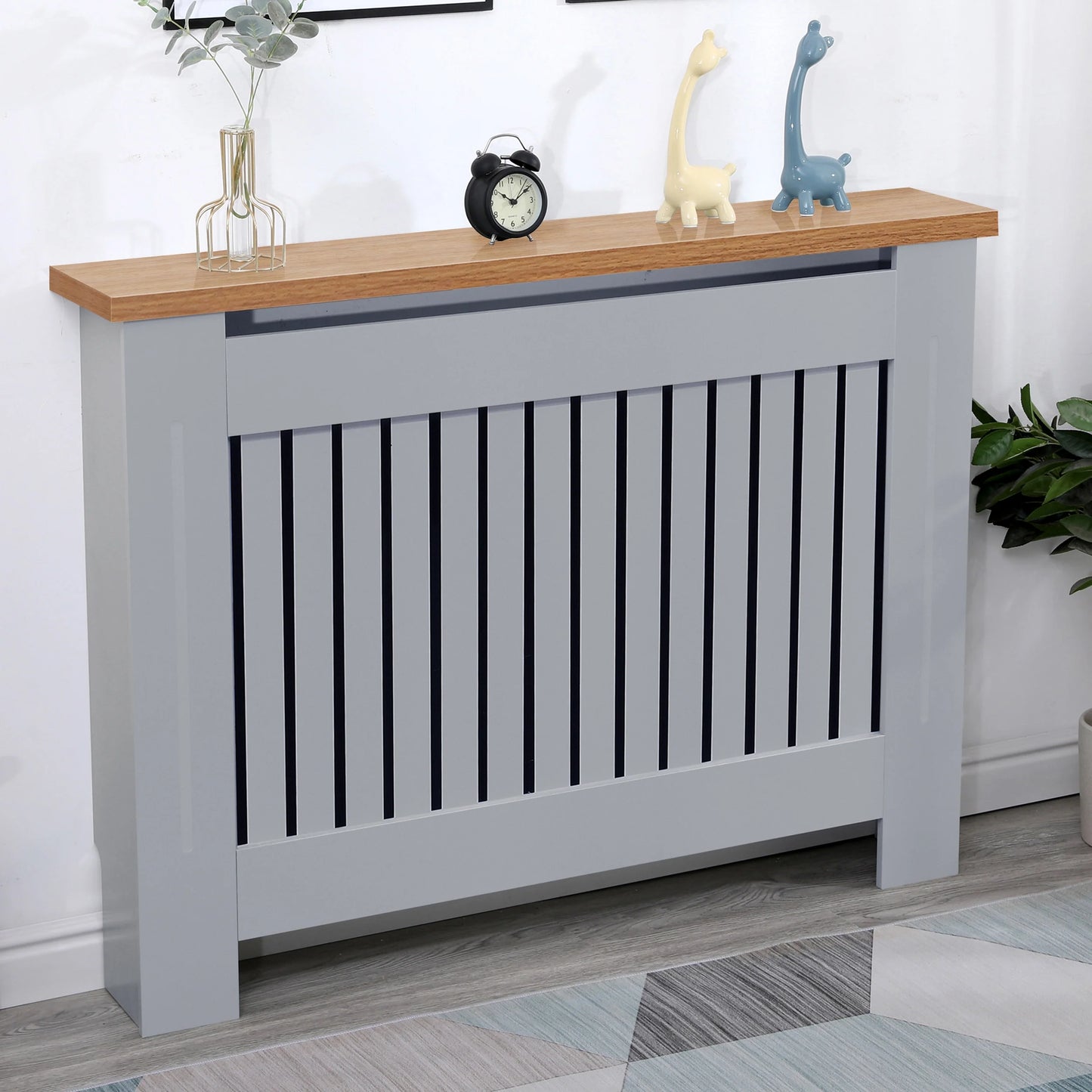Radiator Cover With Oak Top - Vertical Slatted Design