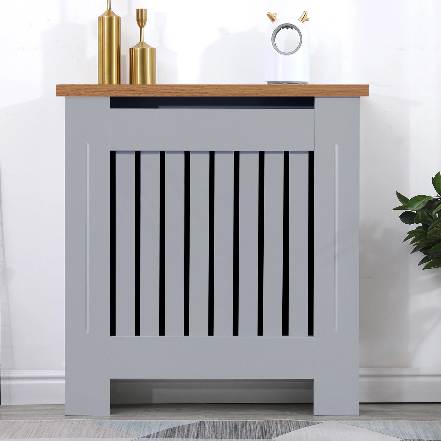 Radiator Cover With Oak Top - Vertical Slatted Design