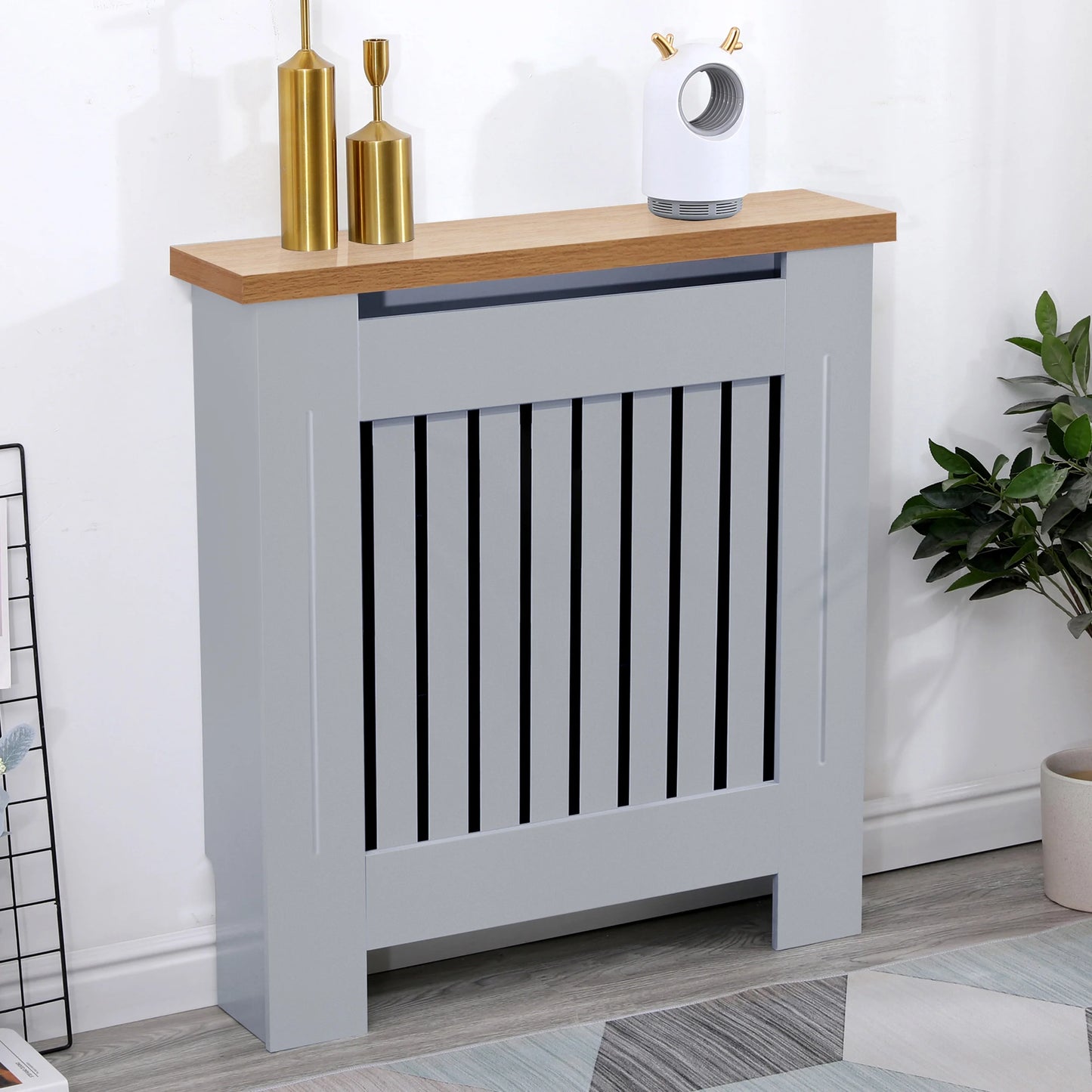 Radiator Cover With Oak Top - Vertical Slatted Design