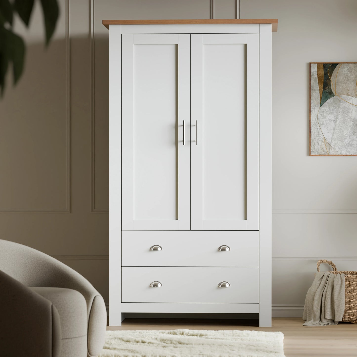 Shaker Double Wardrobe With Drawers And Hanging Space