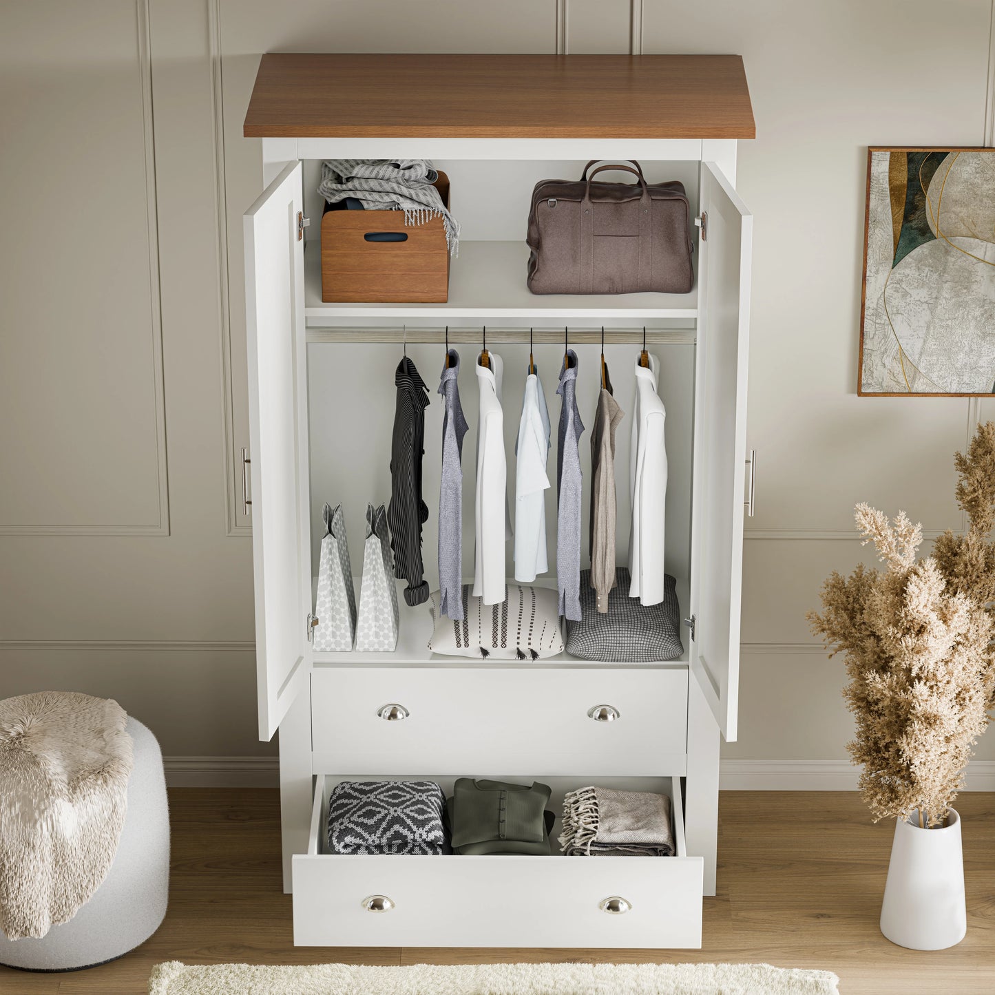 Shaker Double Wardrobe With Drawers And Hanging Space