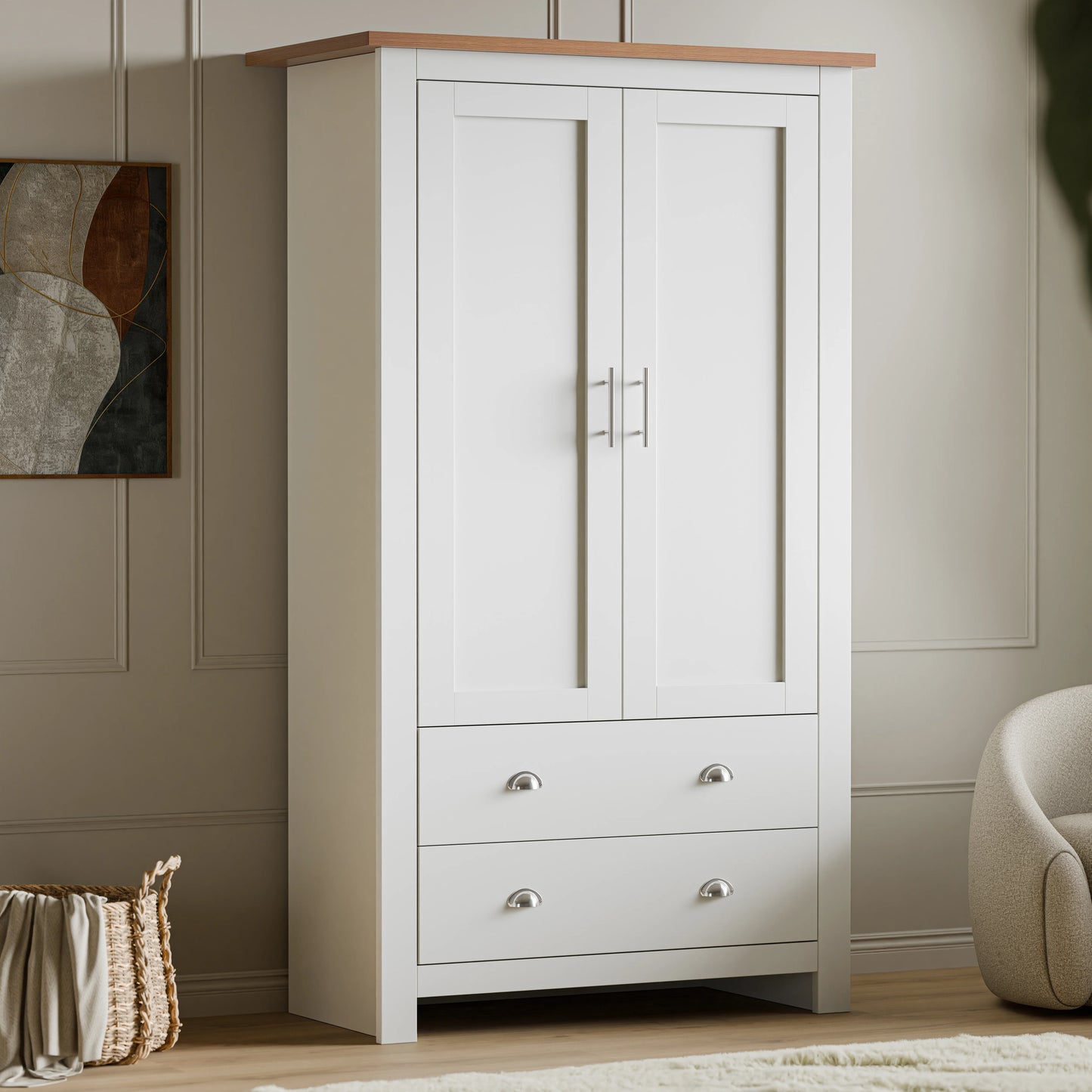 Shaker Double Wardrobe With Drawers And Hanging Space