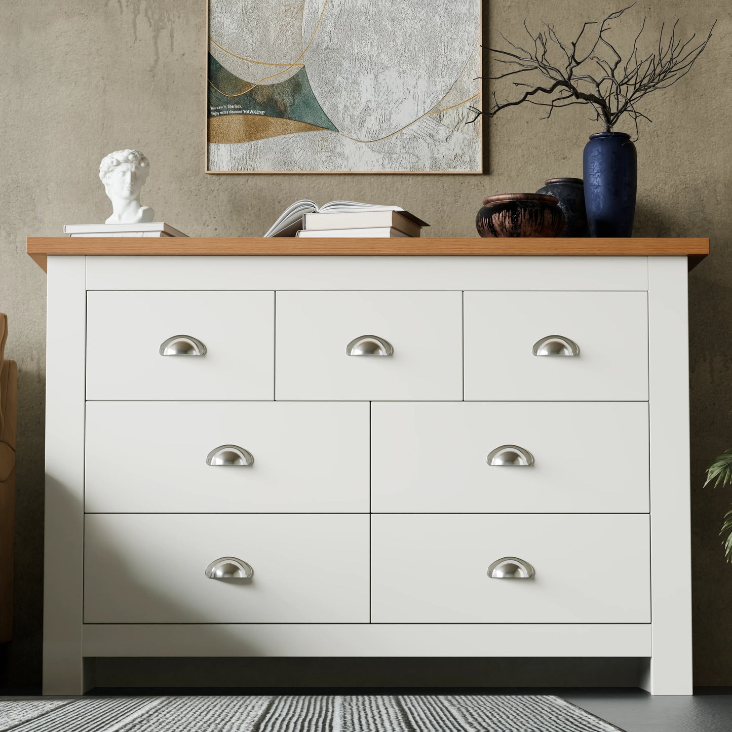 7 Drawer Wide Chest of Drawers - Large Bedroom Dresser