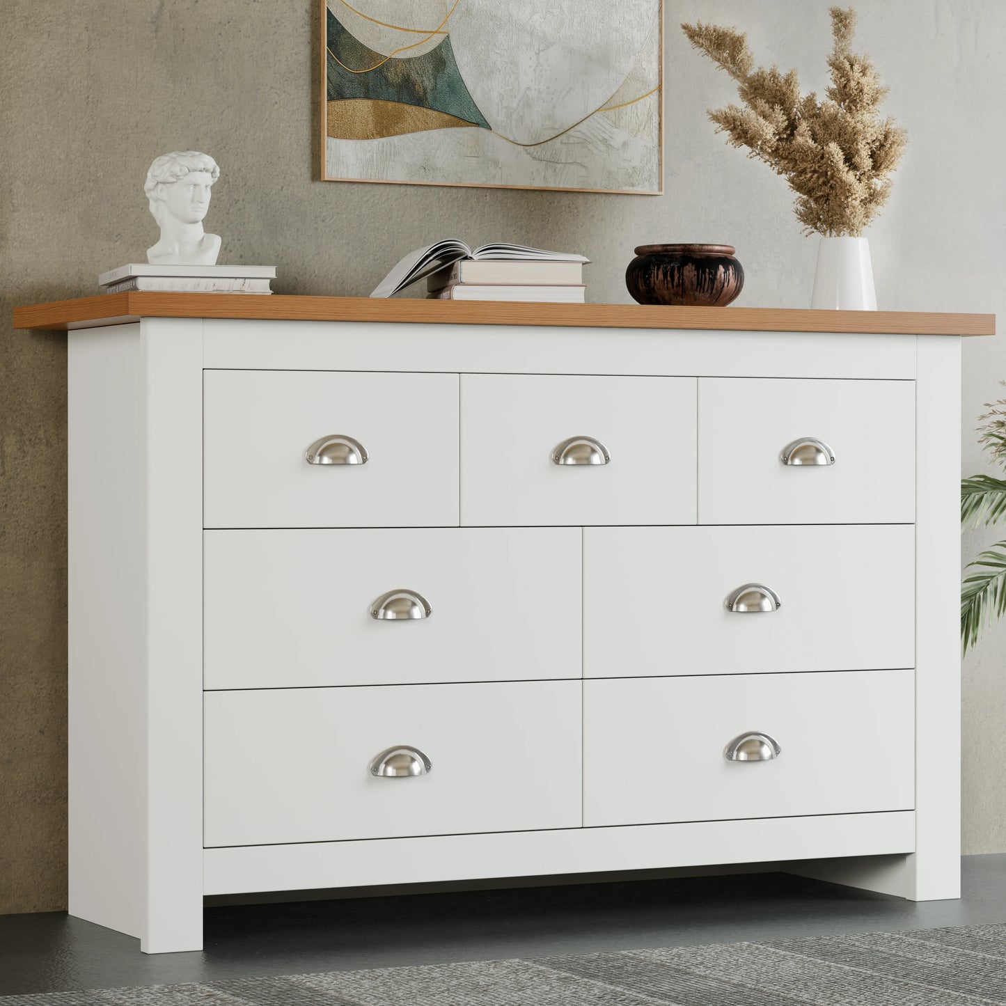 7 Drawer Wide Chest of Drawers - Large Bedroom Dresser