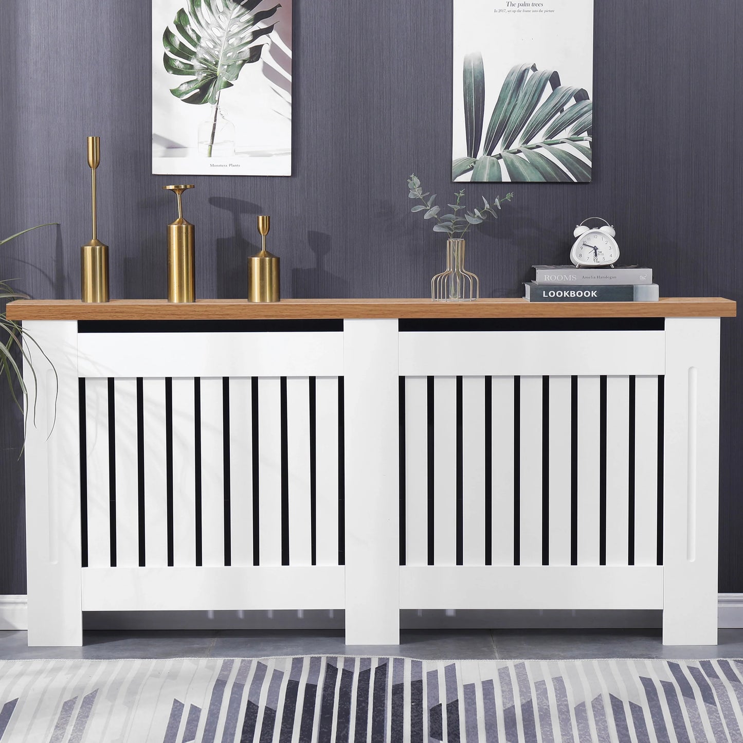Radiator Cover With Oak Top - Vertical Slatted Design