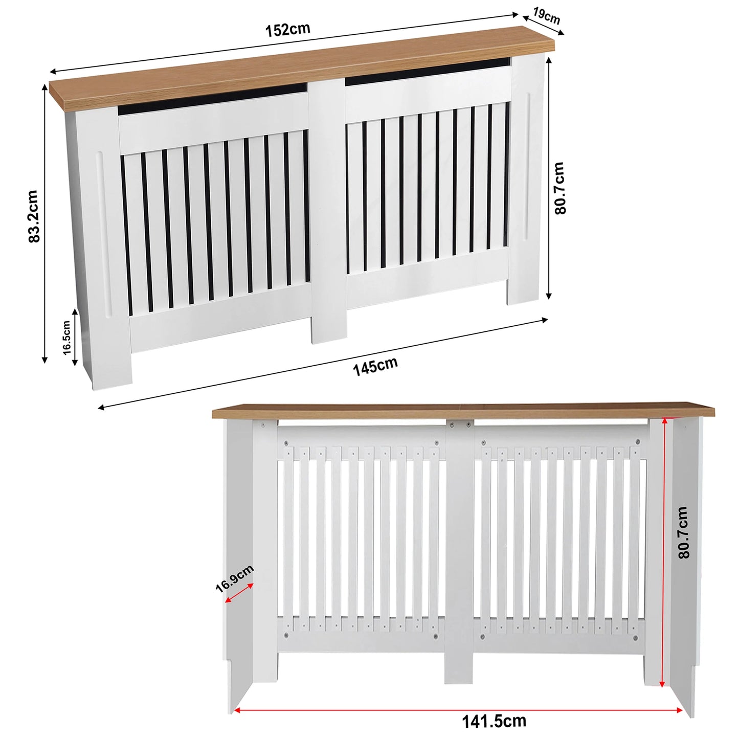 Radiator Cover With Oak Top - Vertical Slatted Design