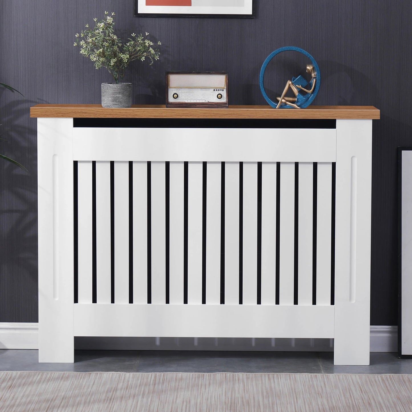 Radiator Cover With Oak Top - Vertical Slatted Design