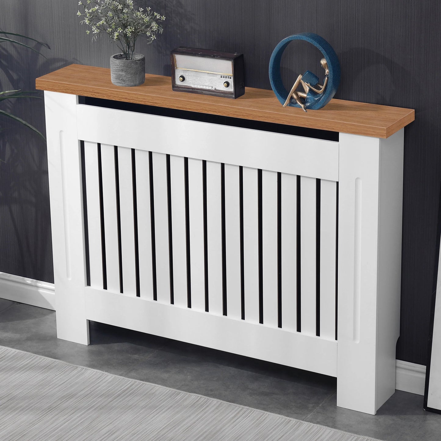 Radiator Cover With Oak Top - Vertical Slatted Design
