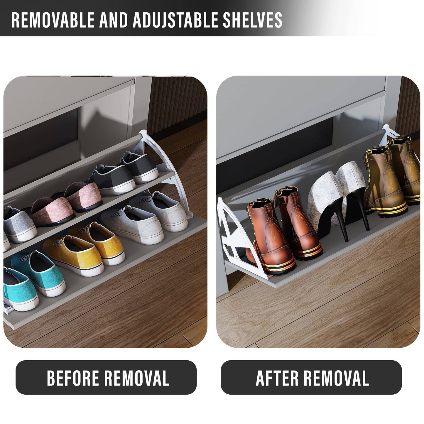 Modern Shoe Cabinet With Drawers | 2 Door Shoe Storage