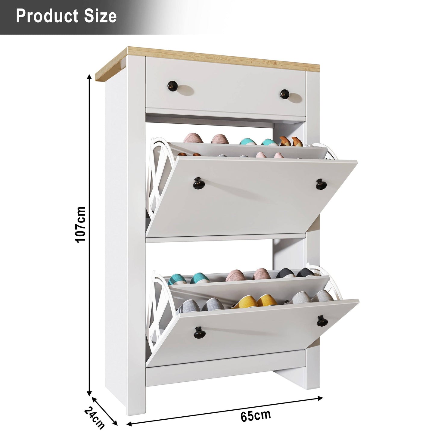 Modern Shoe Cabinet With Drawers | 2 Door Shoe Storage