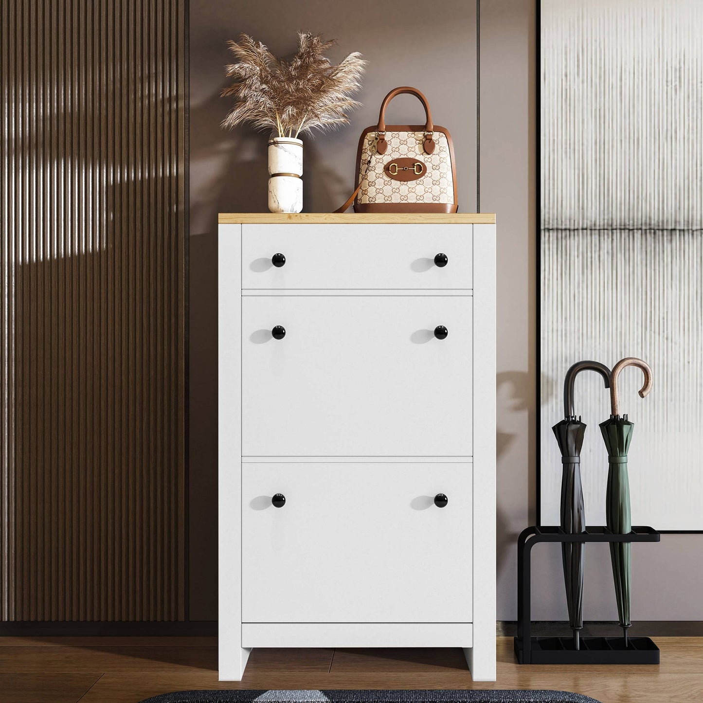 Modern Shoe Cabinet With Drawers | 2 Door Shoe Storage