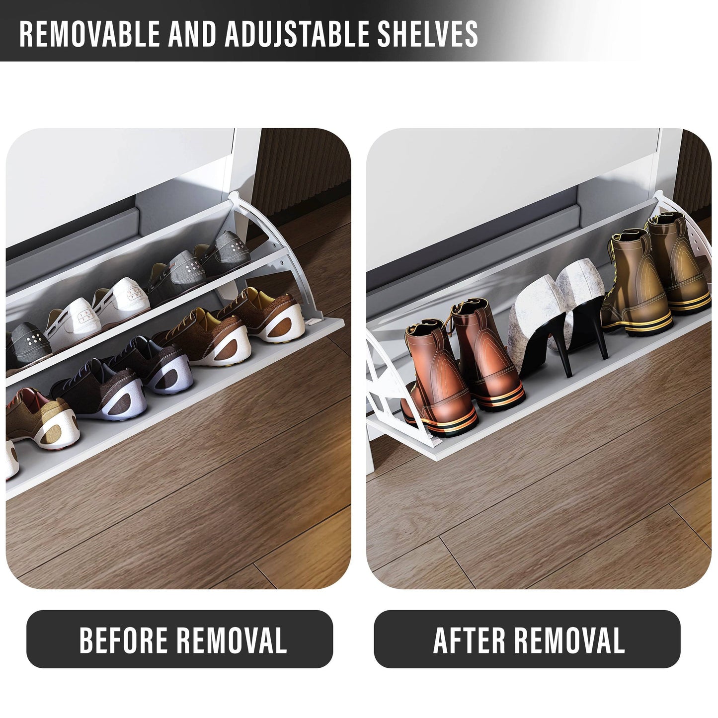 Modern Shoe Cabinet With Drawers | 2 Door Shoe Storage