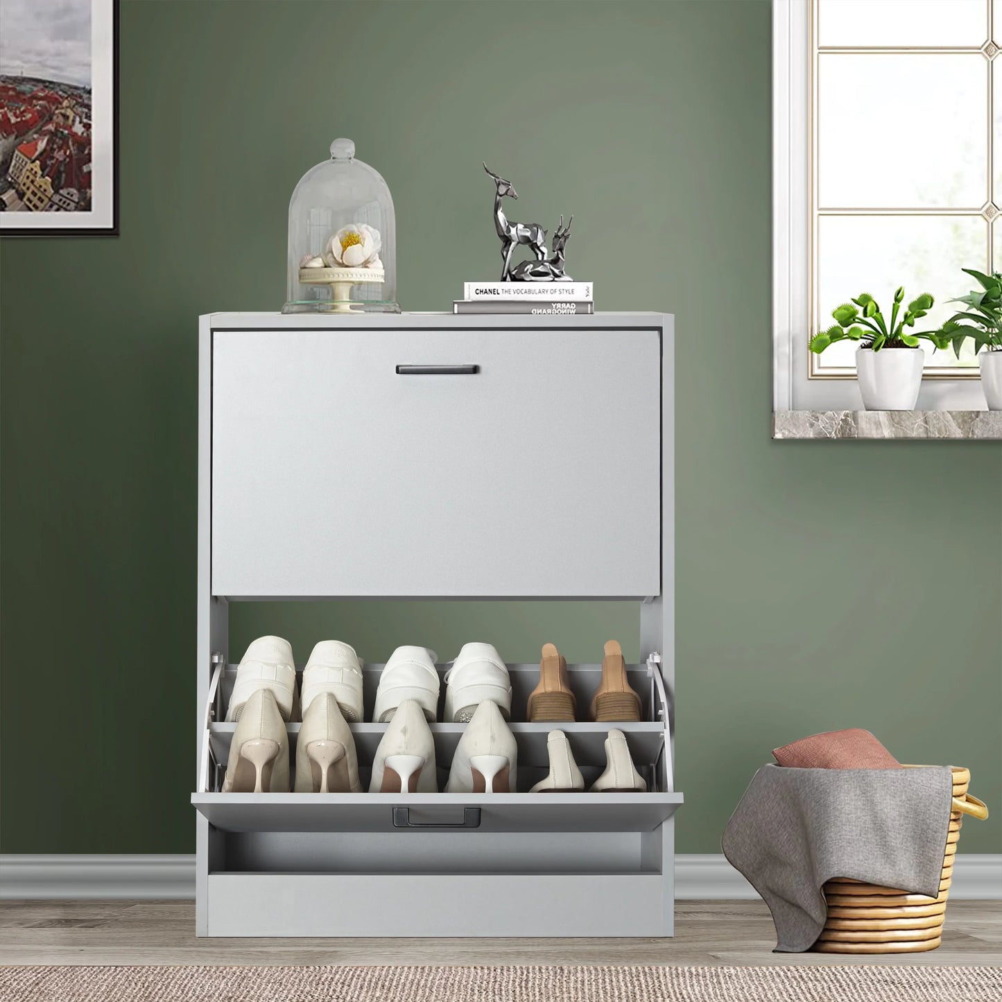 2 Door Slim Shoe Cabinet For Hallway | Small Shoe Storage