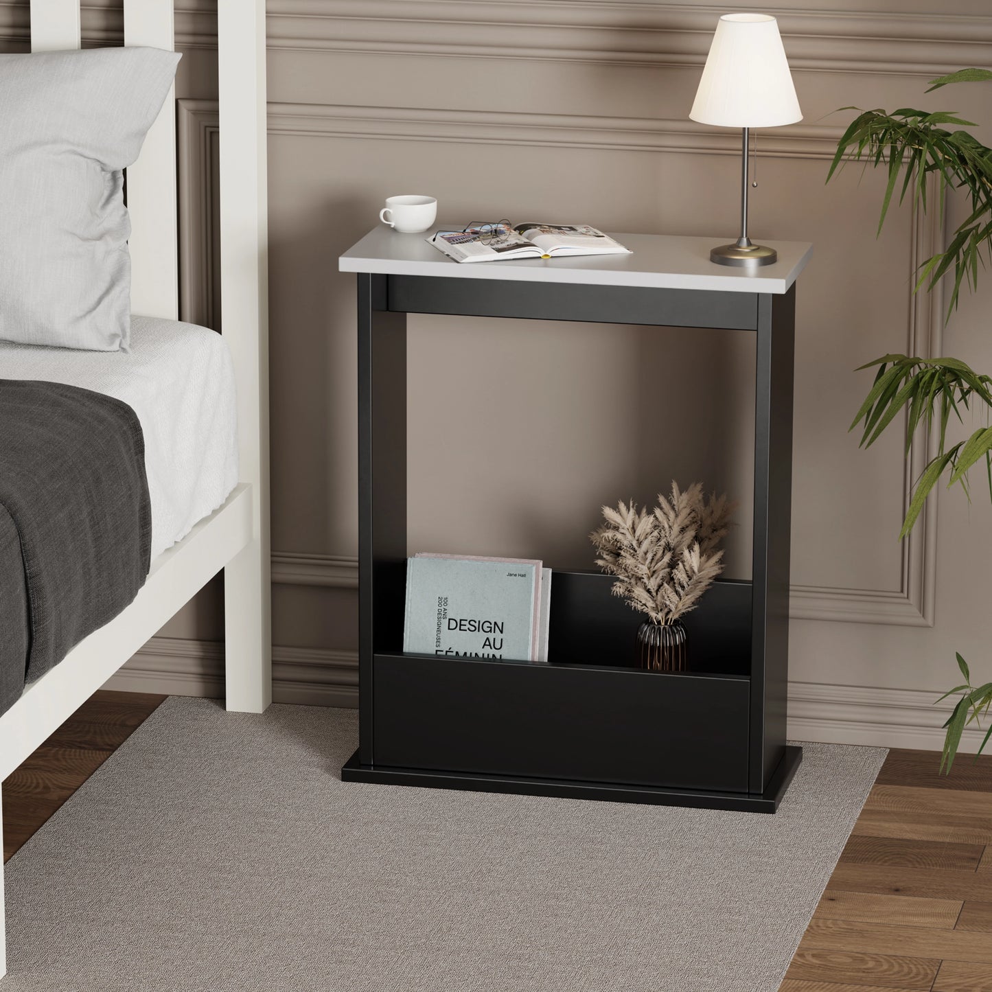Small Narrow Side Table with Storage - Slim Sofa End Table