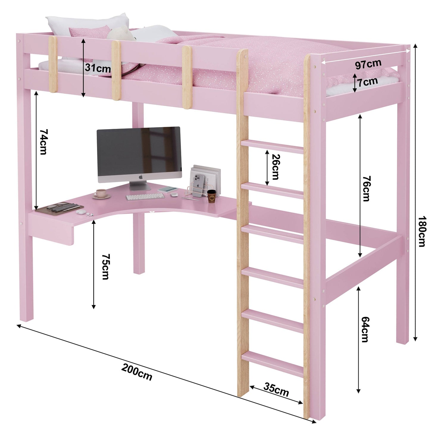 Bunk Bed With Desk - High Sleeper Loft Bed Frame For Kids