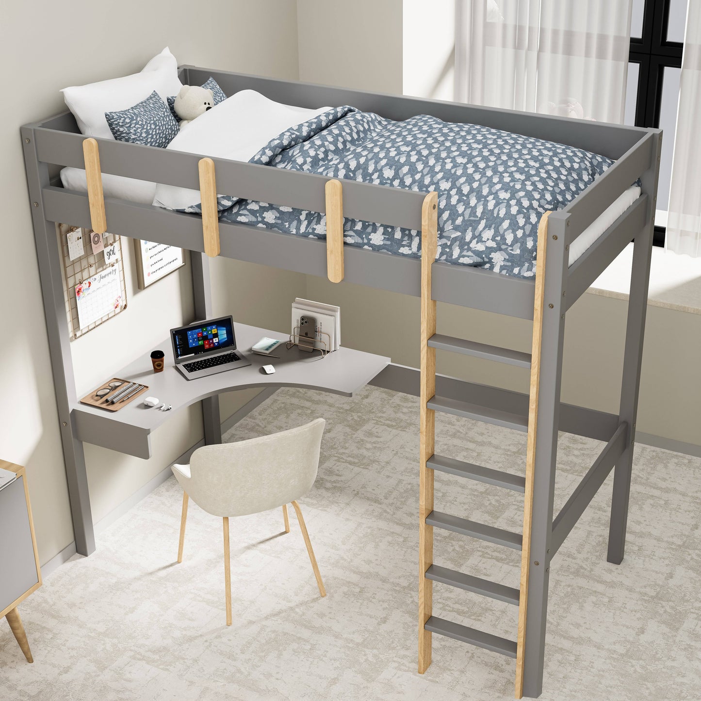 Bunk Bed With Desk - High Sleeper Loft Bed Frame For Kids