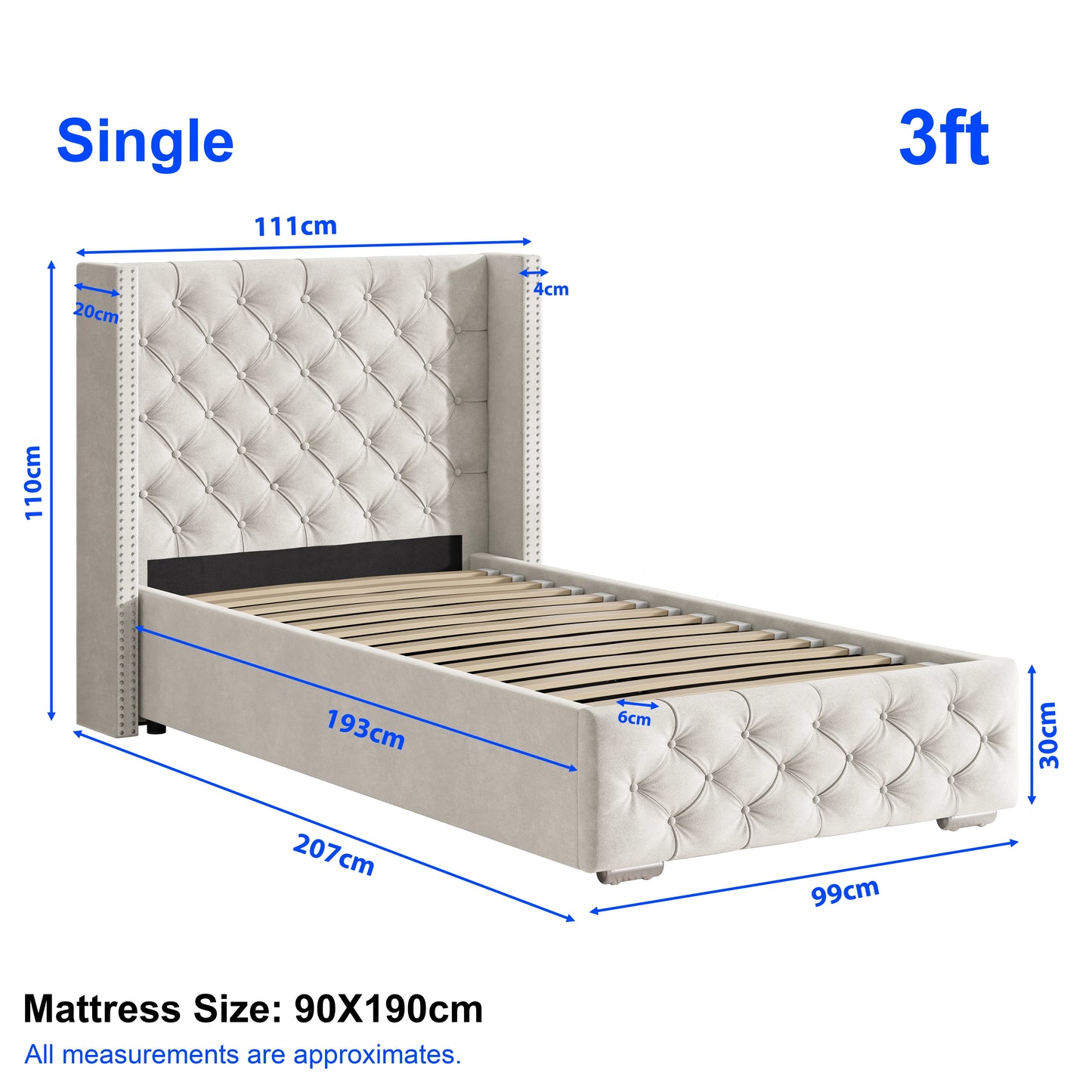 Cross Pattern Velvet Ottoman Storage Bed - Winged Bed Frame