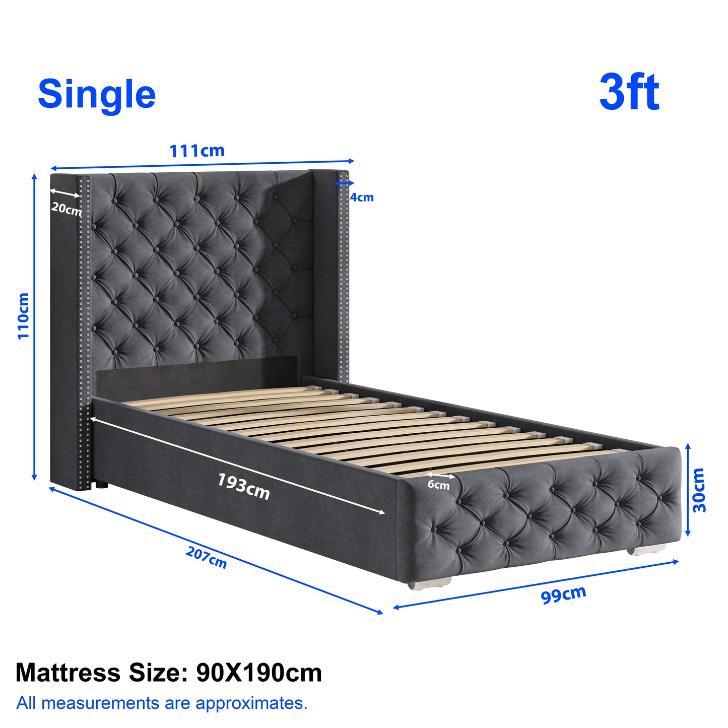 Cross Pattern Velvet Ottoman Storage Bed - Winged Bed Frame