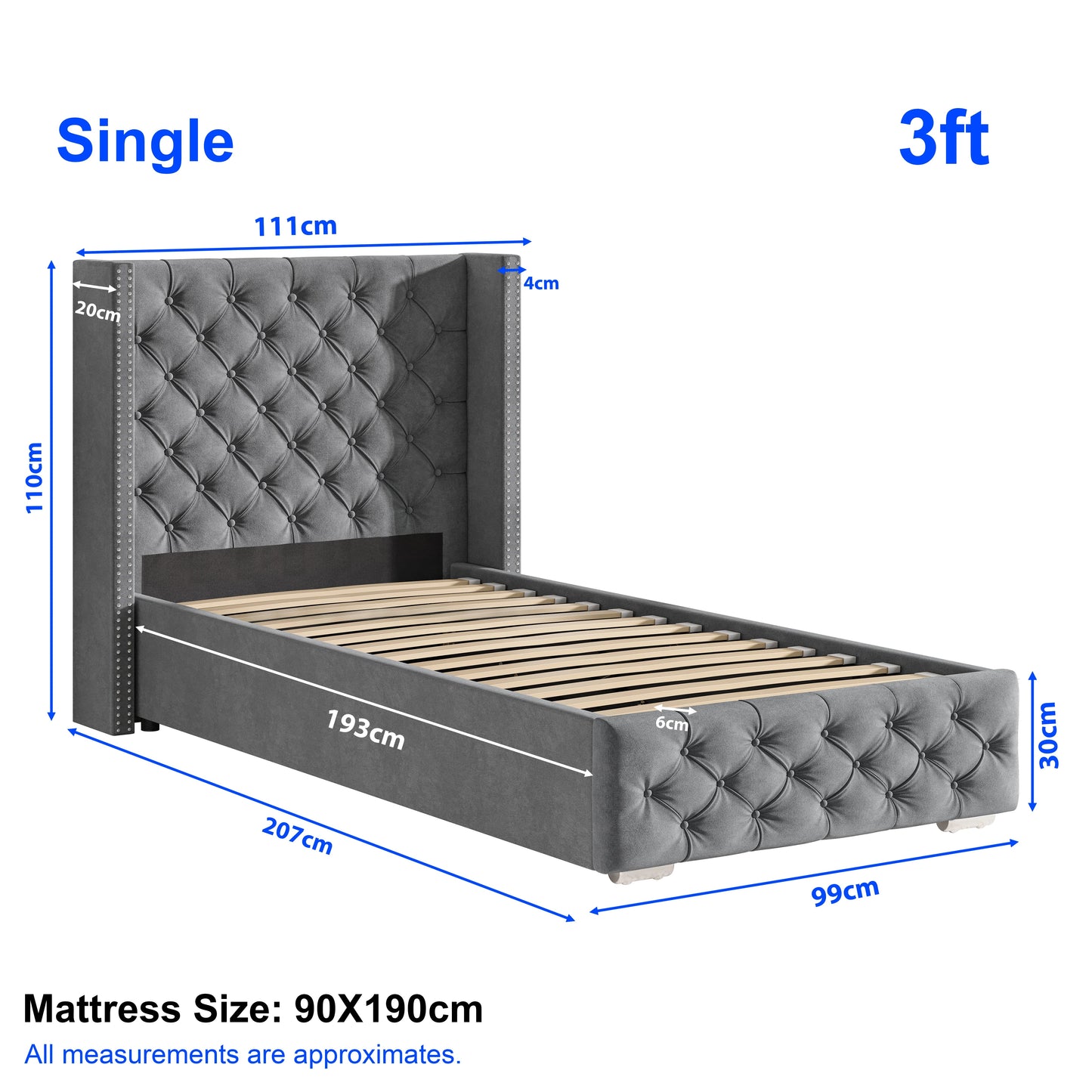 Cross Pattern Velvet Ottoman Storage Bed - Winged Bed Frame