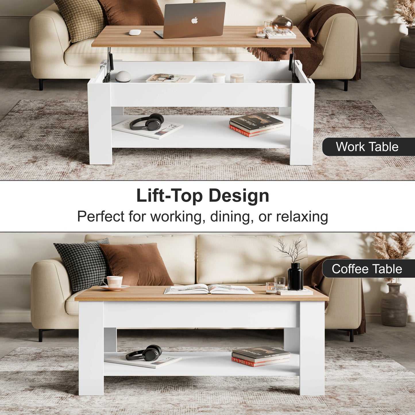 Lift Top Storage Coffee Table | Lift Up Modern Tea Table 120cm Wide