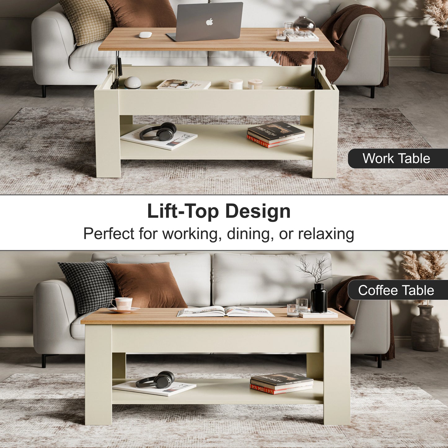 Lift Top Storage Coffee Table | Lift Up Modern Tea Table 120cm Wide