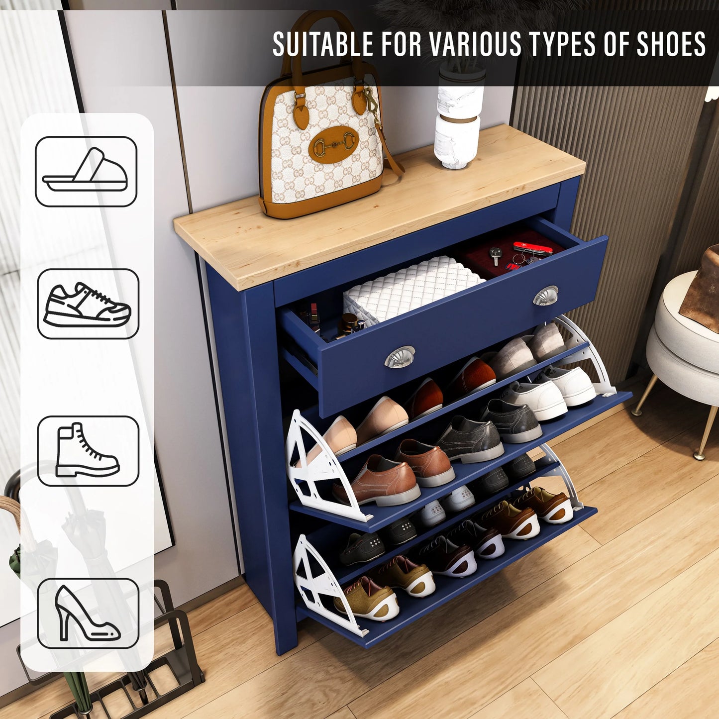 Shoe Cabinet With Drawer | 2 Door Slim Shoe Storage Unit