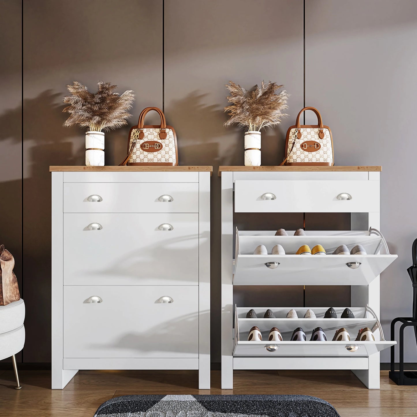 Shoe Cabinet With Drawer | 2 Door Slim Shoe Storage Unit