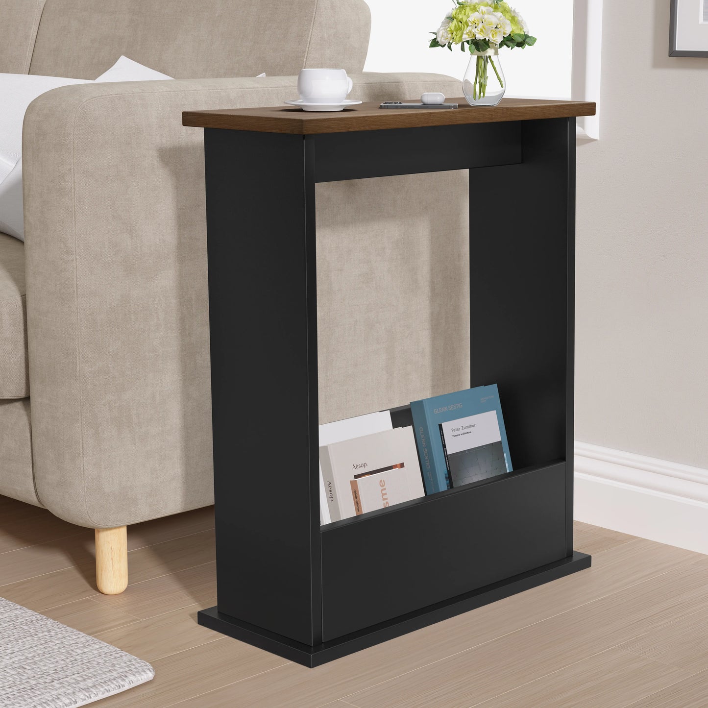 Small Narrow Side Table with Storage - Slim Sofa End Table