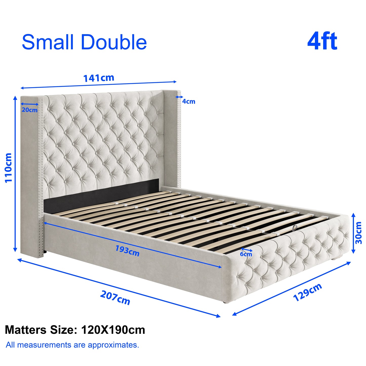 Cross Pattern Velvet Ottoman Storage Bed - Winged Bed Frame