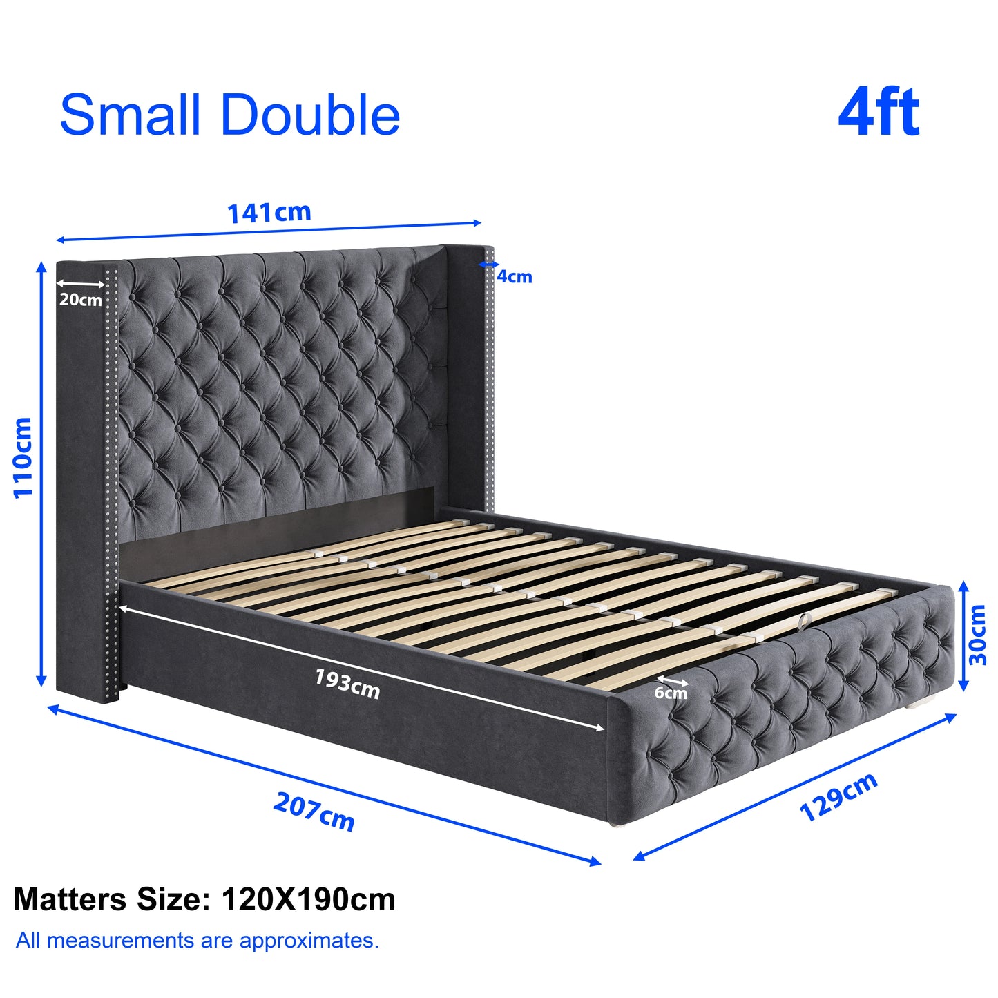 Cross Pattern Velvet Ottoman Storage Bed - Winged Bed Frame
