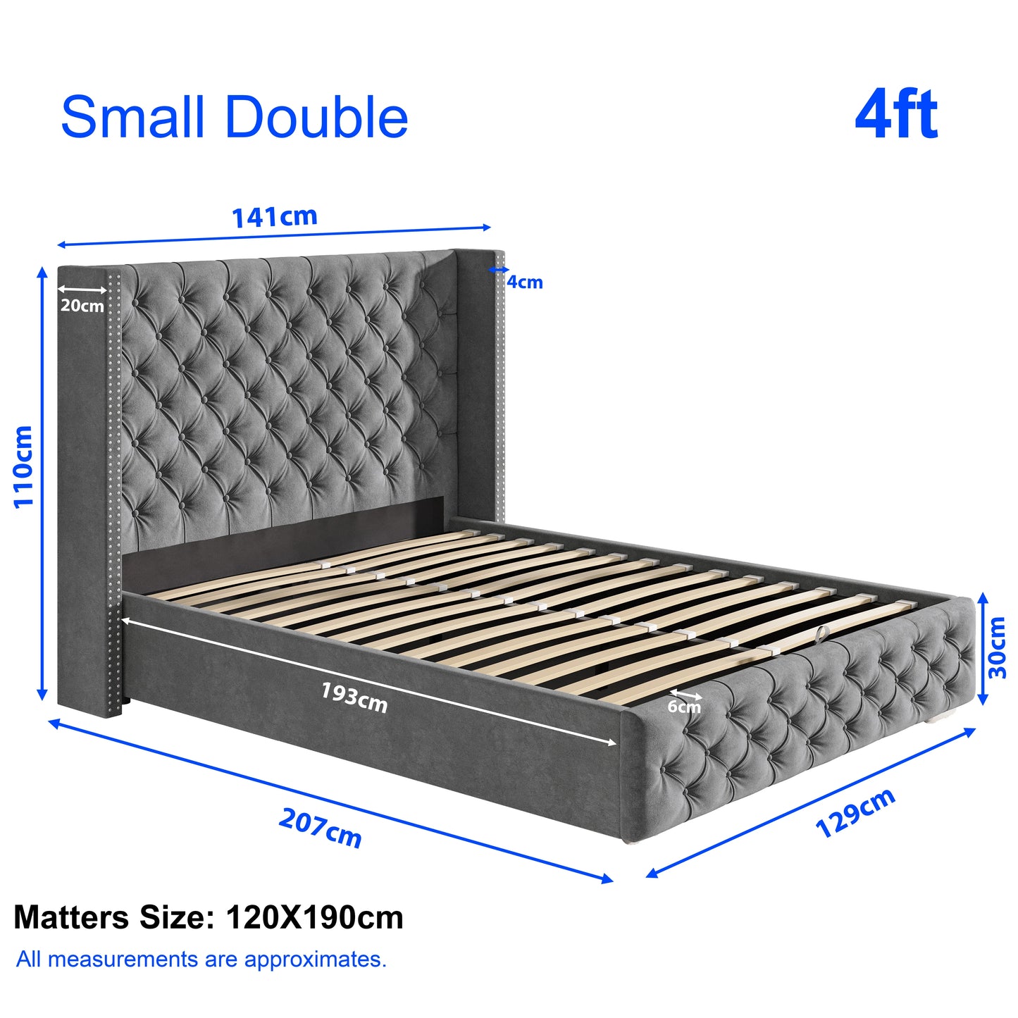 Cross Pattern Velvet Ottoman Storage Bed - Winged Bed Frame